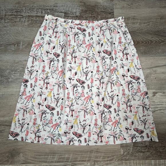 Vintage Novelty Print Skirt White Pink Retro Women Martini Cars Y2K - Picture 1 of 6